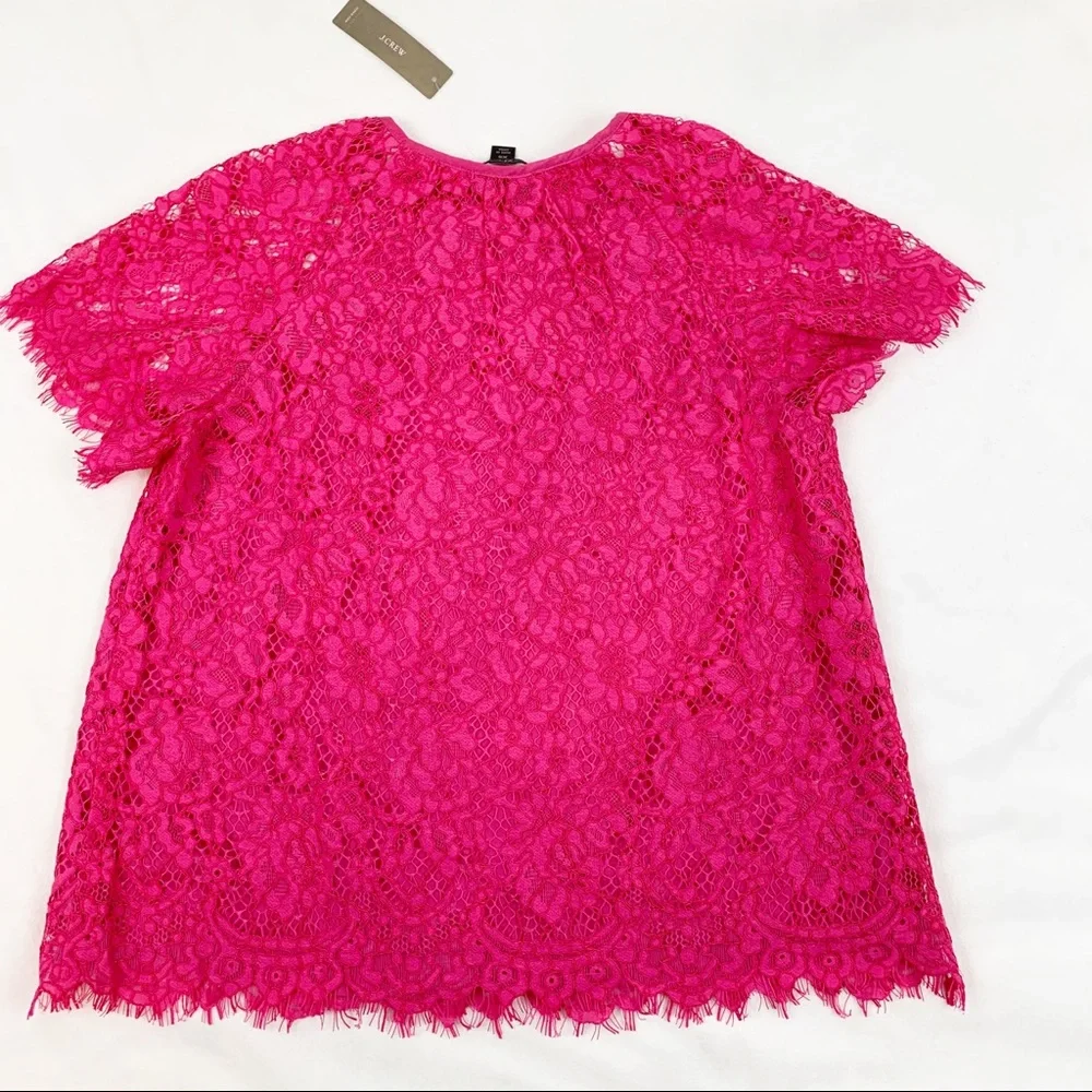 J Crew short sleeve hot‎ pink lace blouse top